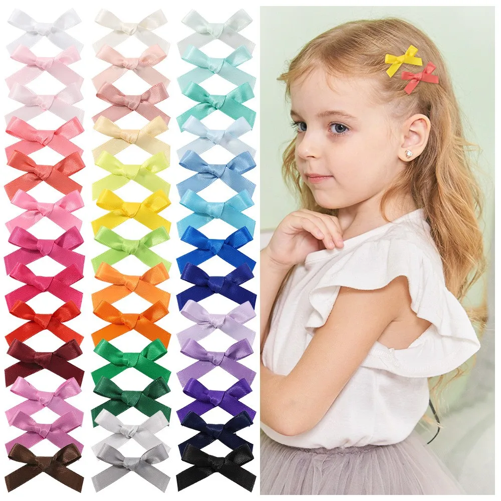 

200pc/lot Mini 1.8" Baby Girls Satin Ribbon Bow Hair Clips Kids Ribbon Hair Bow Hairpins Children Alligator clips Barrettes Bulk