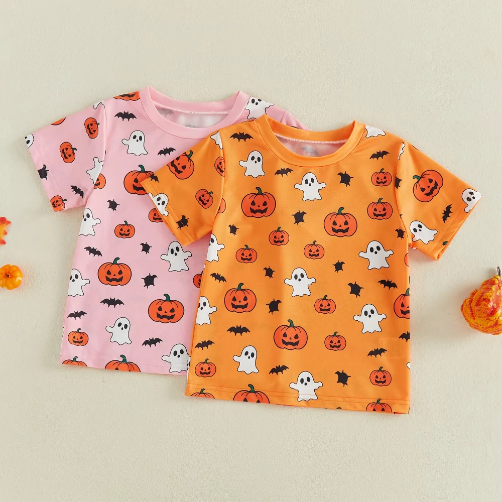 1-6 Jahre Kinder Jungen Mädchen Halloween T-Shirts Modische Kurzarm-Rundhals-Tops mit Cartoon-Print Kleinkind T-Shirts – Detail 5