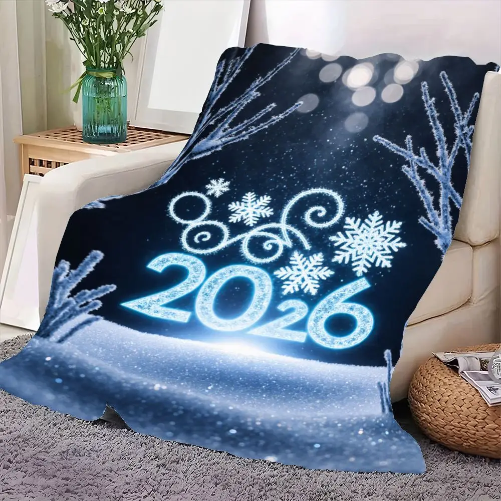 بطانية رمي الشتاء لعام 2026 - بطانية صوف مريحة مع تصميمات ندفة الثلج والدوامة، لوحة ألوان زرقاء جليدية وبيضاء، P