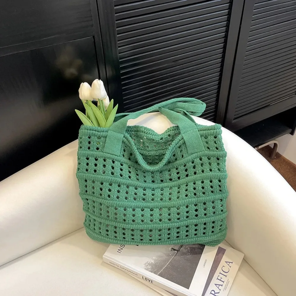 

Casual Summer Women Straw Woven Bag Lazy Style Hollow Out Knitted Handbag Soft Underarm Bag Tote Bag Beach