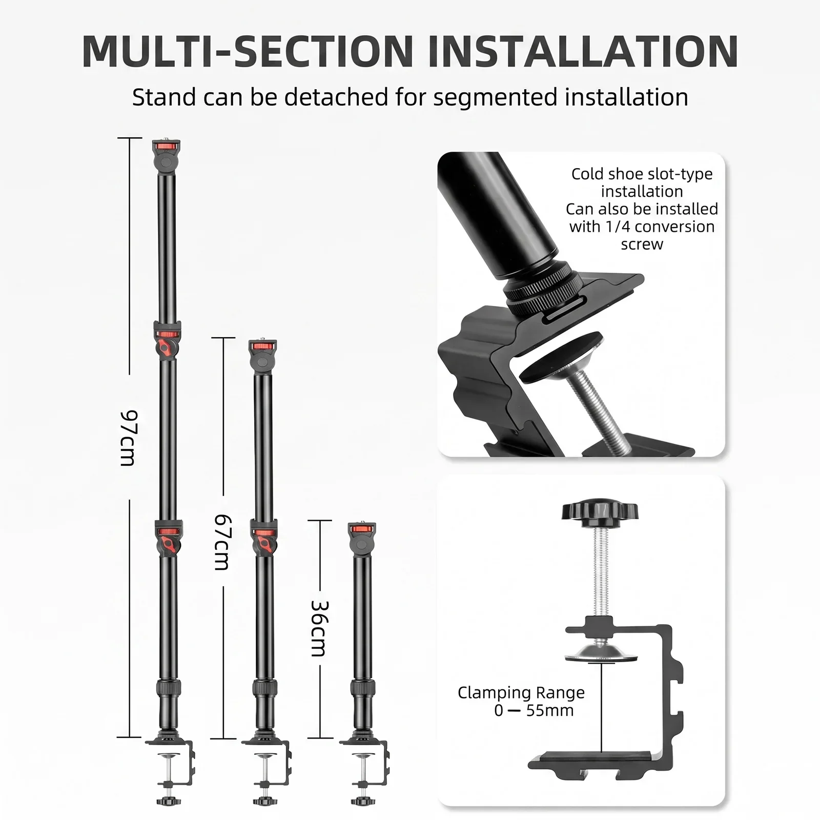 Overhead Camera Arm Mount Multifunctional Aluminum Alloy Desktop Cantilever Stand for Live Streaming Vlog Photography