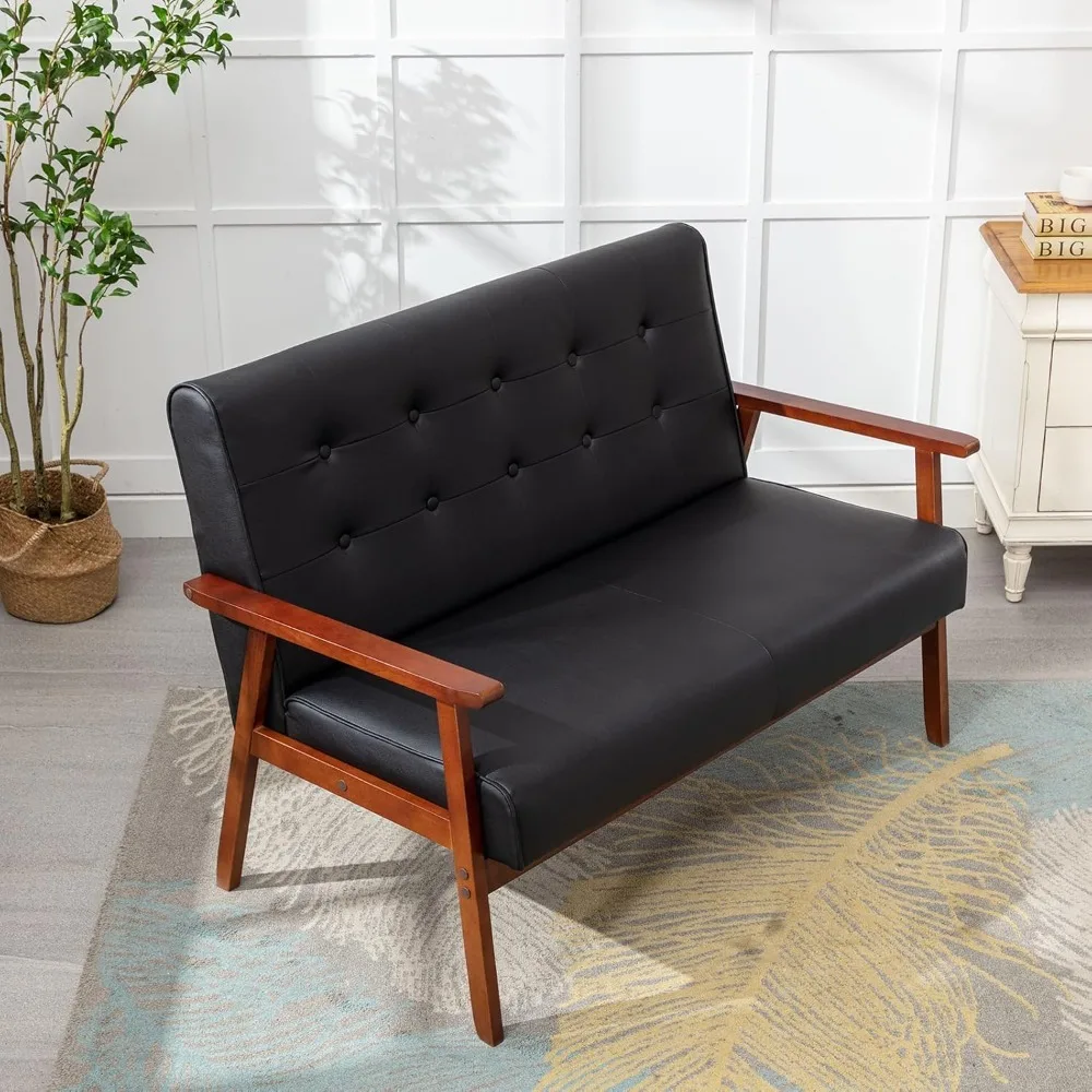 

Living Room Sofa w/Backrest&armrests, Solid wood Upholstered Faux Leather Couch for Living Room & Waiting Room, Living Room Sofa