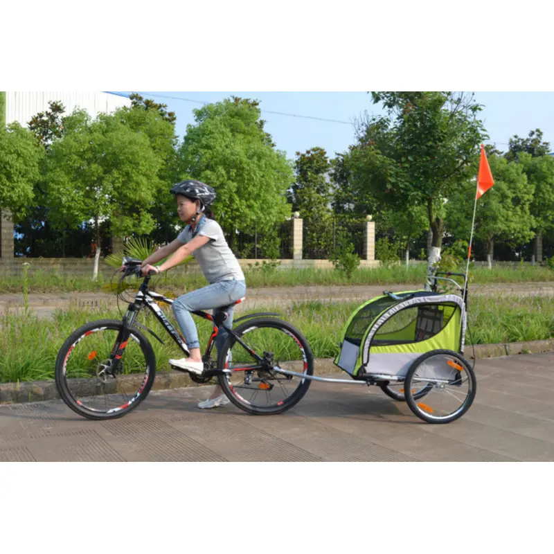 2 in 1 Twins Bicycle Trailer, Aluminum Alloy Frame 20Inch Kids Bike Cargo with Rain Cover, Foldable Children Wagon