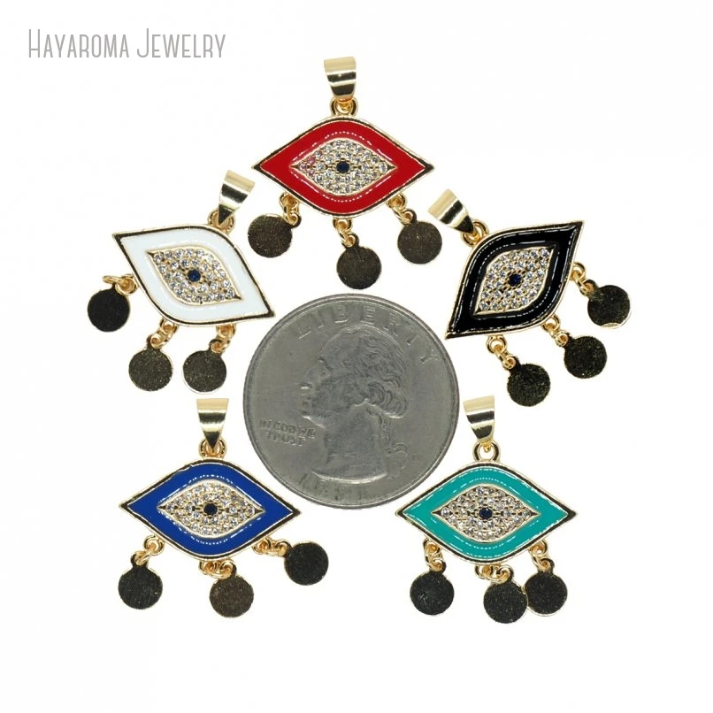 10Pcs Metal Cubic Zirconia Islam Wholesale Enamel Religious Evil Turkish Eye Pendant Invisible Setting Jewelry Charms