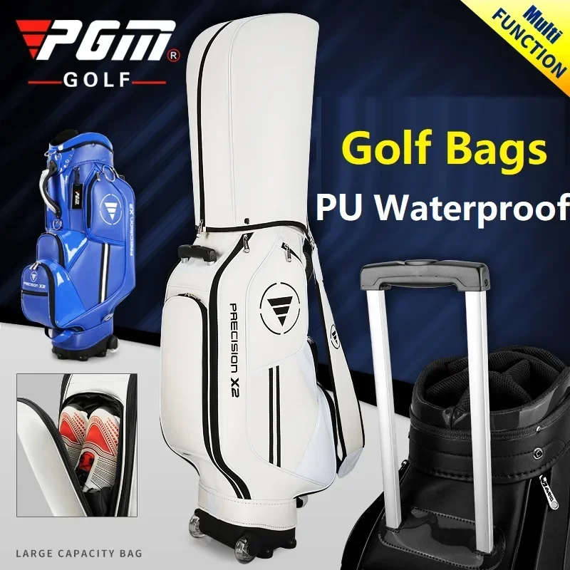 PGM Golf Standard  Bag Unisex  Professional Leather PU Waterproof Golf Cart Club Airbag Large  Capacity Package with Wheel QB029