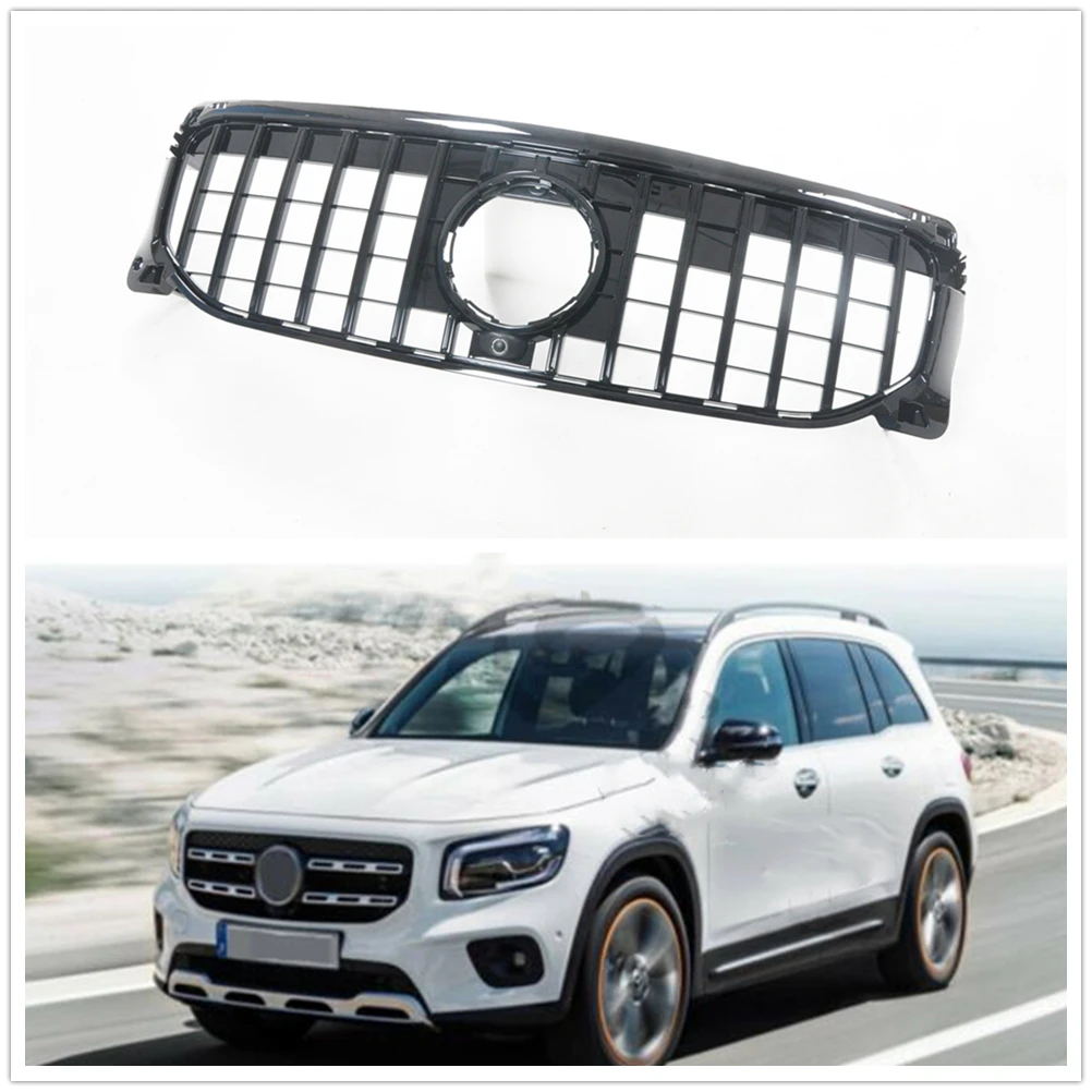 Front Grille For Mercedes Benz GLB-Class W247 X247 GLB200 2019-2021 GLB250 GT R Style Black/Silver Upper Bumper Hood Mesh Grill