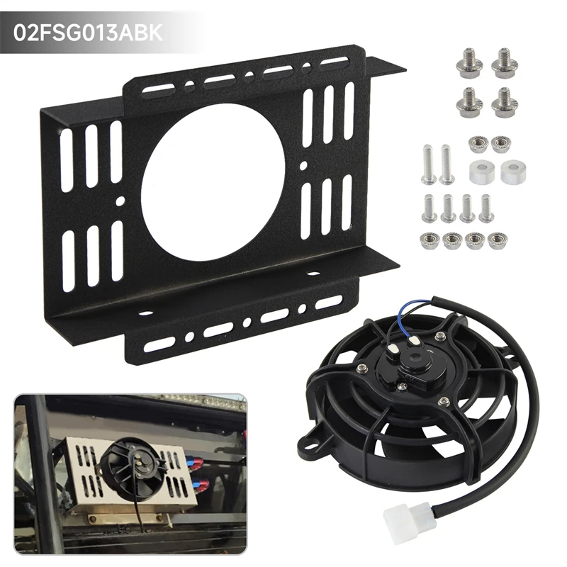 

Universal Single/Dual 5.5'' Electric Fan Kit + Small/Medium/Large Oil Cooler Bar & Plate Mounting Bracket Cooling Black Aluminum