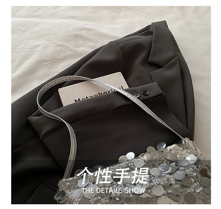 Neue Pailletten-Abendtasche, Schultertasche für Damen, leicht, tragbar, Damen-Umhängetasche mit Riemen, einfarbig, modische Handtasche für Frauen. – Detail 4