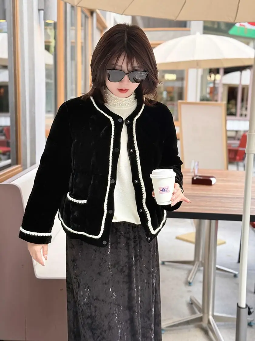 

April 9-е женское пуховое пальто больших размеров, роскошное бархатное шелковое зимнее пальто Ele, повседневное свободное длинное пальто с высокой талией