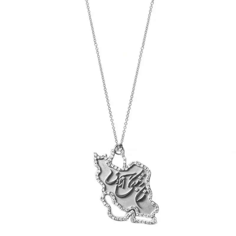 3D Map Necklace Zircon Map Pendant Gold Iran Country Jewelry Customizable Name Zircon Pendant A Great Gift For Friends