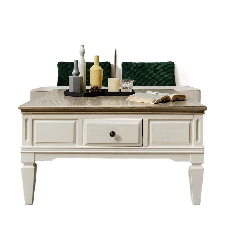 

American square coffee table Mediterranean pure solid wood log furniture small apartment living room retro coffee table