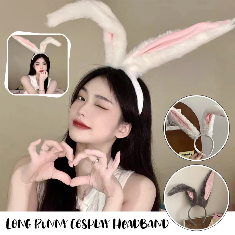 1Pcs Long Rabbit Ears Headband Hair Hoop Cute Cartoon Bunny Fluffy Plush Headdress Lolita Cosplay Prop Party Anime Headpiece