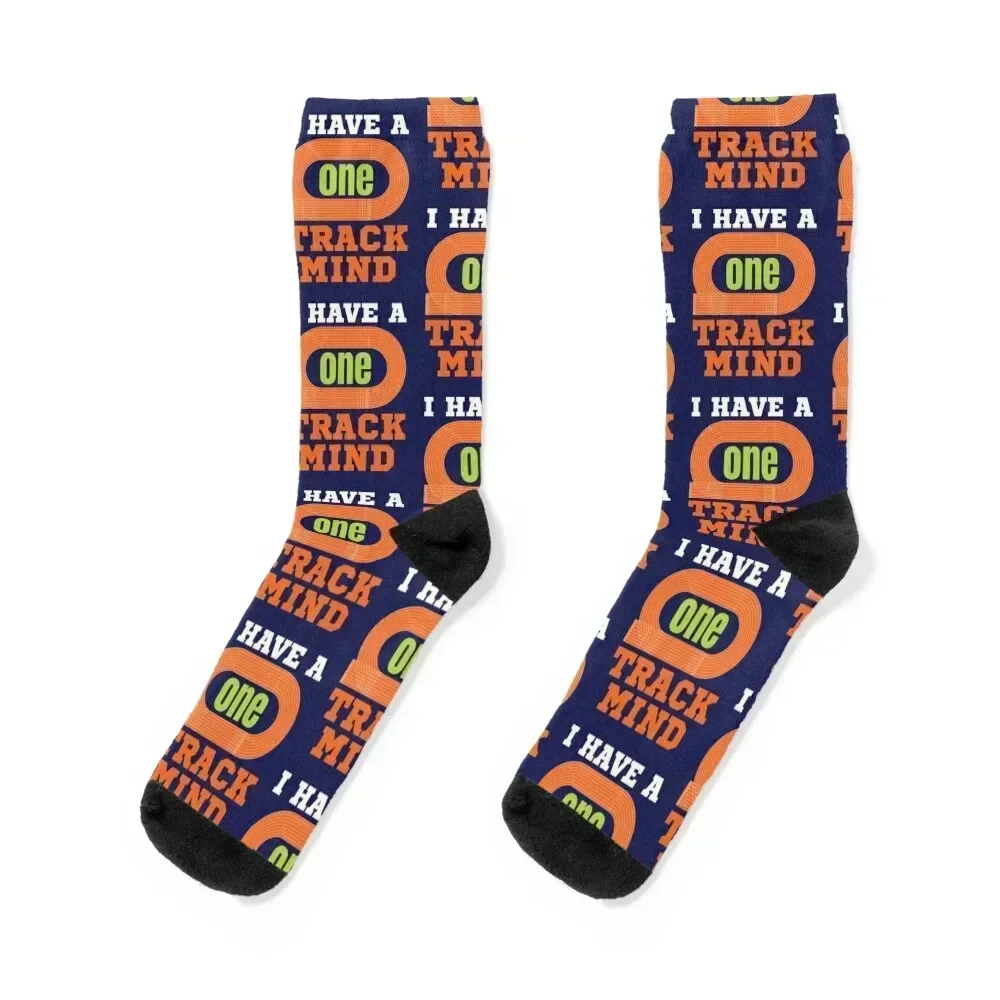 

I Have a One Track Mind Funny Track and Field Runner Socks hockey gift football cartoon Men Socks Women's
