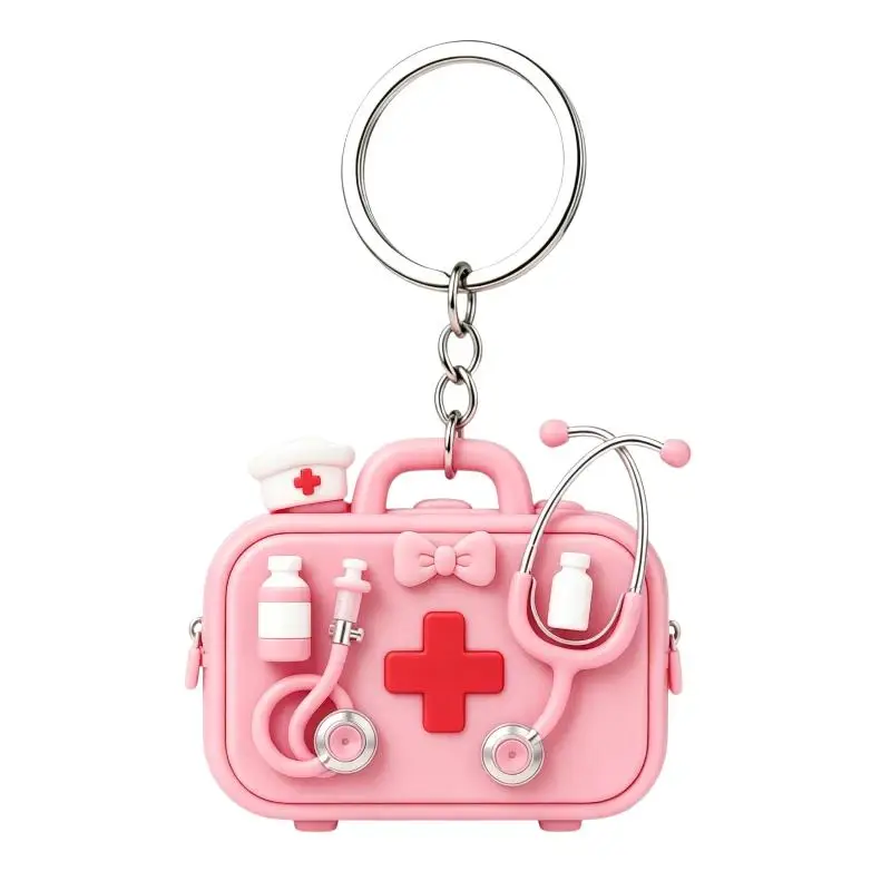 2D Acryl Flaches Rosa Stethoskop Blutdruckmessgerät Acryl-Schlüsselanhänger-Set Niedliches Geschenk für Krankenschwestern Ärzte Schreibtischdekoration – Detail 9