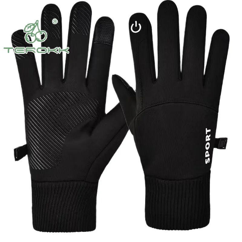 1 par de guantes de ciclismo impermeables con dedos completos cálidos de invierno para hombre, guantes de lana para deportes al aire libre, correr, motocicleta, esquí, pantalla táctil