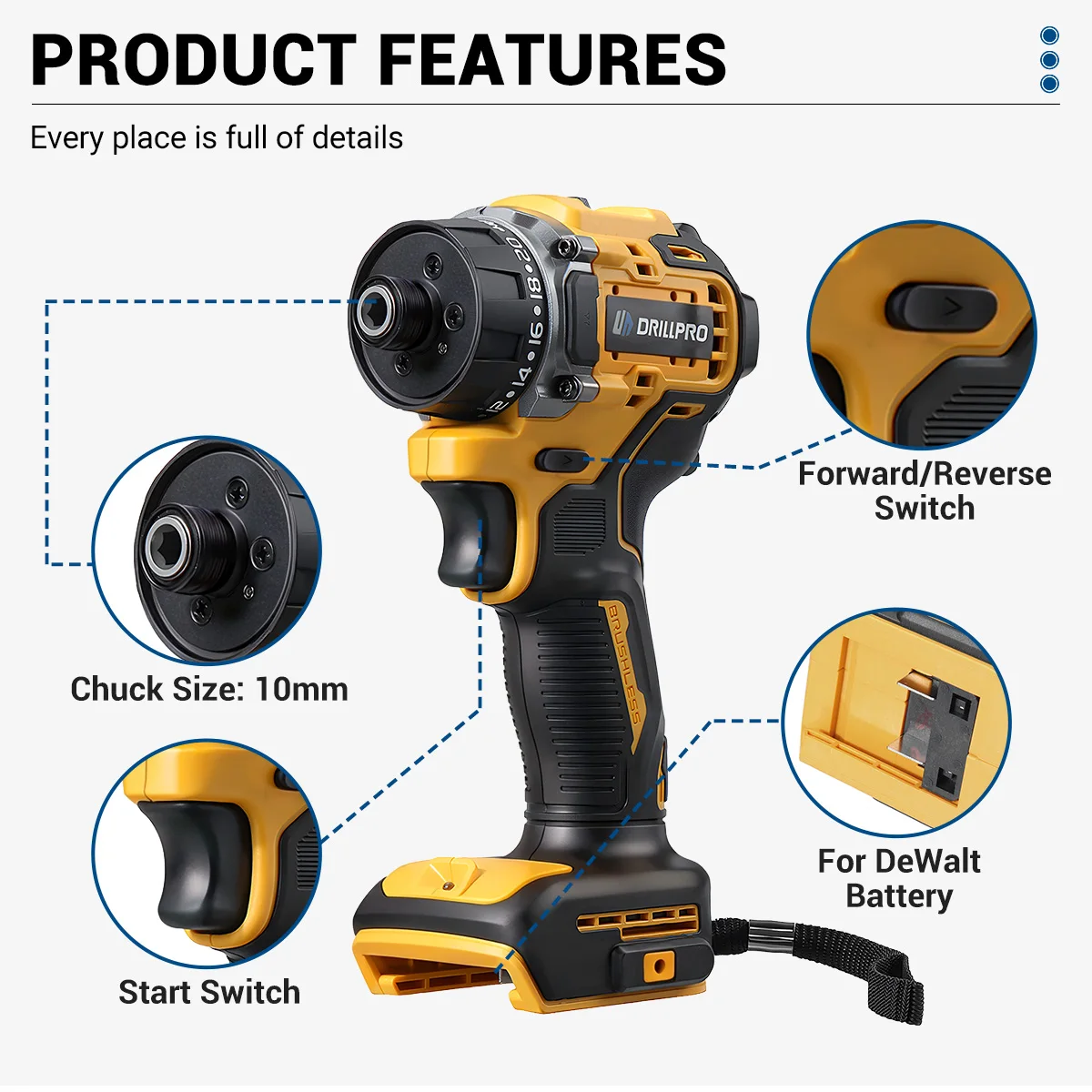Drillpro 280N.m مفك كهربائي بدون فرش 2 سرعات أداة إصلاح مفك مسامير كهربائي أداة السلطة لبطارية ديوالت 20 فولت