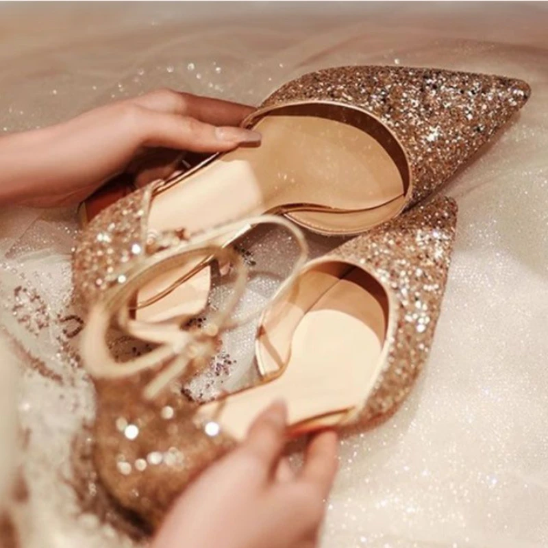 Women Rhinestone High Heels Sandals Cross-Tied Buckle Straps Heeled Shoes Woman Crystal Party Wedding Pumps Glitter Footwears
