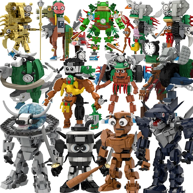 Italian Brainrot Tung Tung Sahur Robot Wooden Stick Building Blocks Ornament Brick Doll Model for Kid Halloween Birthday Gift