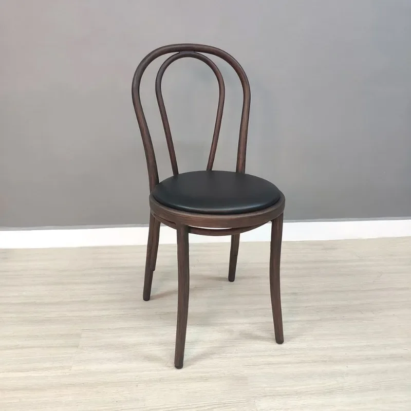 Metal dining chair, aluminum alloy imitation wood grain round back chair, tea restaurant cafe music restaurant chair