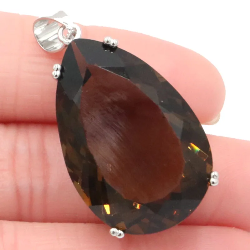 Buy 4 Get 1 Free 40x20mm Big Gemstone Rich Blue Violet Tanzanite Pink Kunzite Smoky Topaz Women Silver Pendant