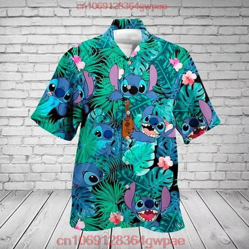 New summer Lilo And Stitch Men\'s Shirt Disney Stitch Hawaiian Shirt Fashion Disney Hawaiian Short Sleeve Shirt Men\'s Casual Tops