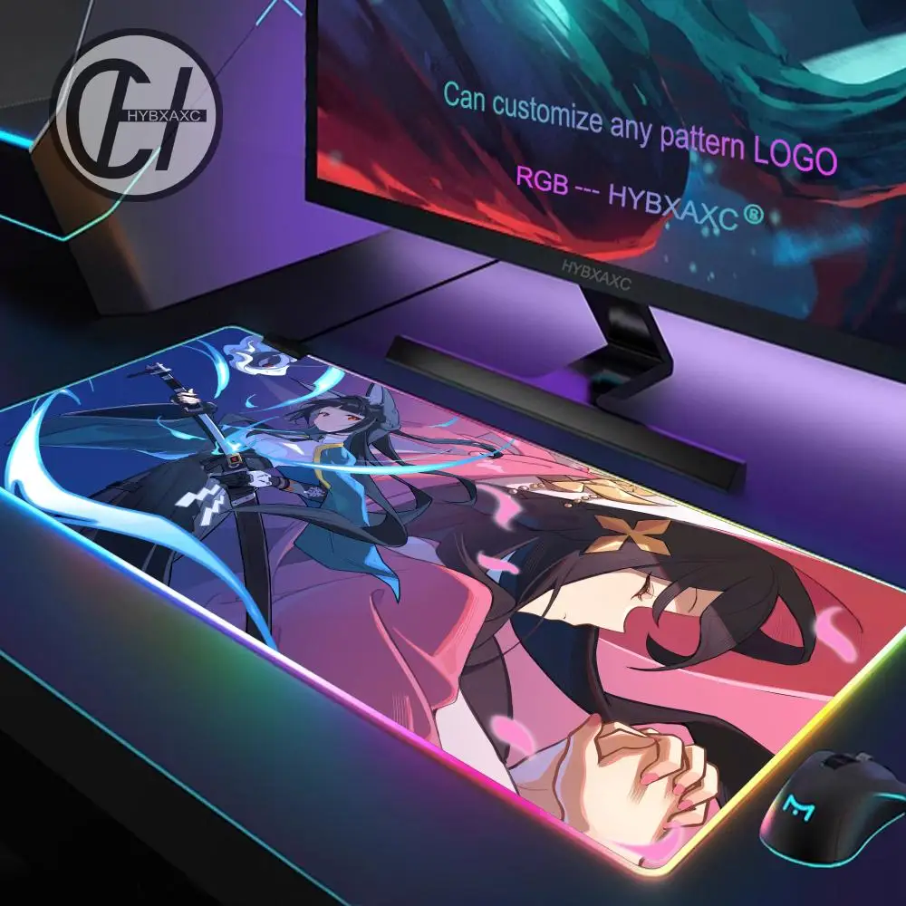 Zenless Zone Zero Hoshimi Miyabi Tappetino per mouse RGB Tappetino per mouse da gioco Tappetino per mouse HD Gamer Grande luce LED XXL Tappetini per mouse PC Tappeto per computer