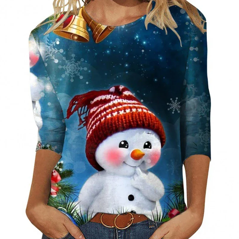 패션 크리스마스 트리 프린트 여성용 레드 긴 소매 풀오버 후드리스 캐주얼 스웨트셔츠 및 크리스마스 블라우스 겨울 가을 탑