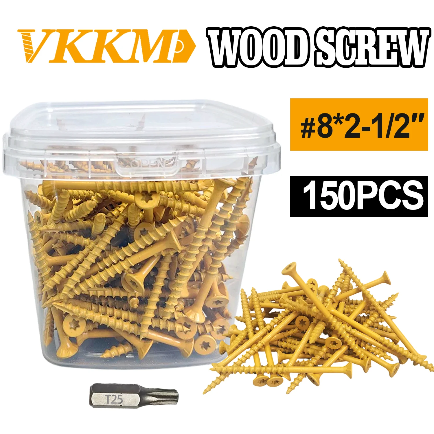 

VKKM 2-1/2-дюймовые винты для палубы, шурупы по дереву # 8x2-1/2, 150 шт., антикоррозийное покрытие из эпоксидной смолы, включая привод Torx T25, желтый