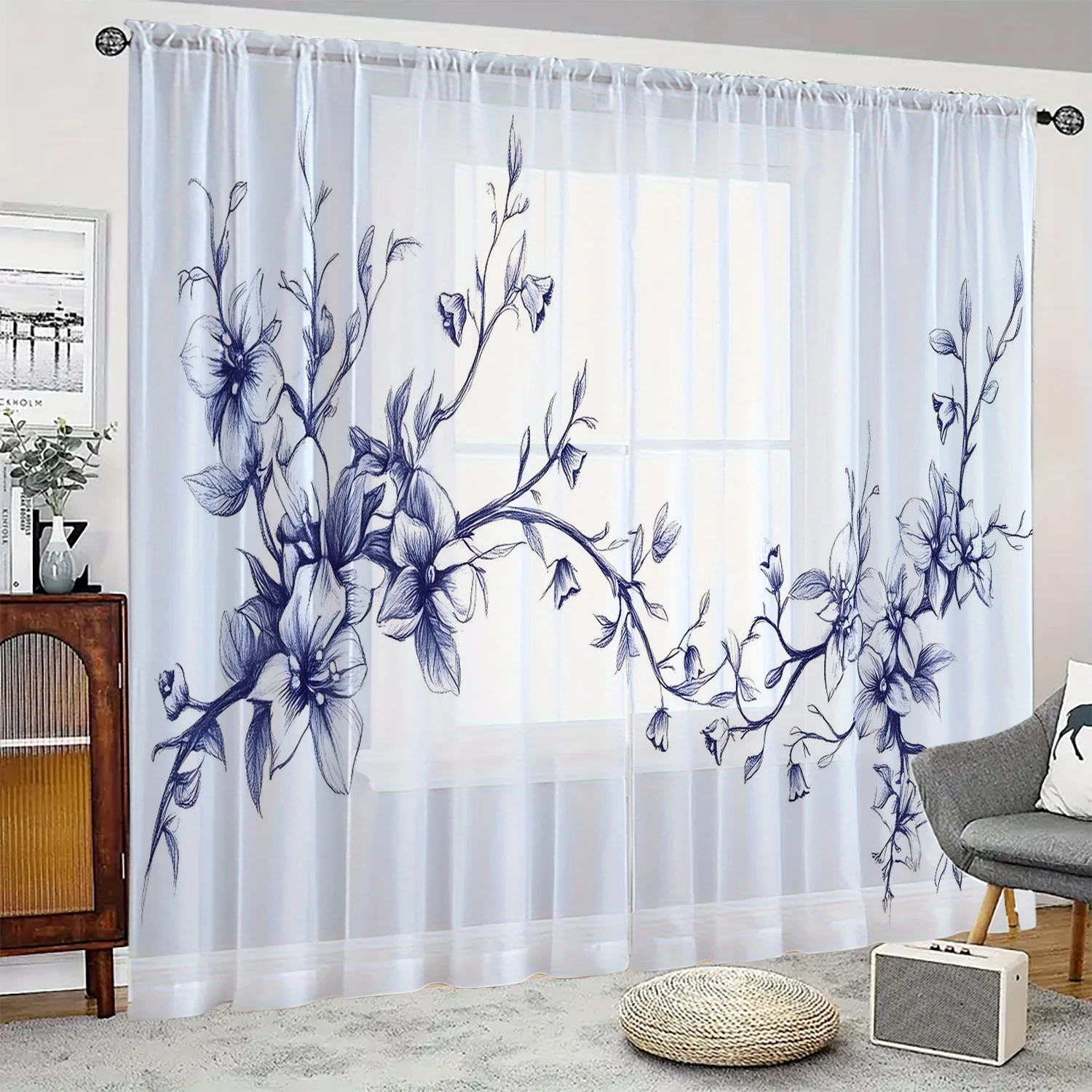 2 Stück HD digitaler Fensterschutz mit Blattblumen, bedruckt, Heimdekoration, Stil, Dekoration, Wohnzimmer, Fensterschutz