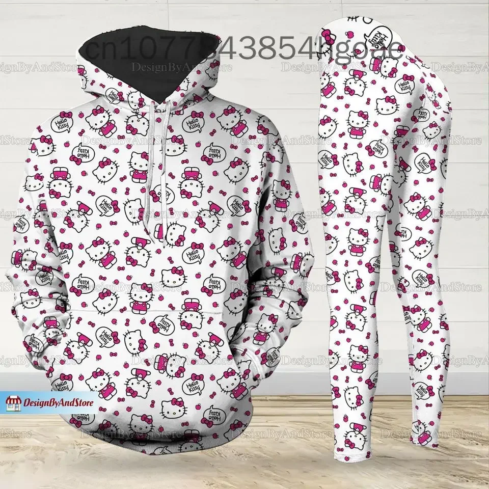 2024 New Hello Kitty Legging Hoodie Set Disney Yoga Pants Sweatpants Women\'s Disney Yoga Hoodie Leggings Fashion Tracksuit