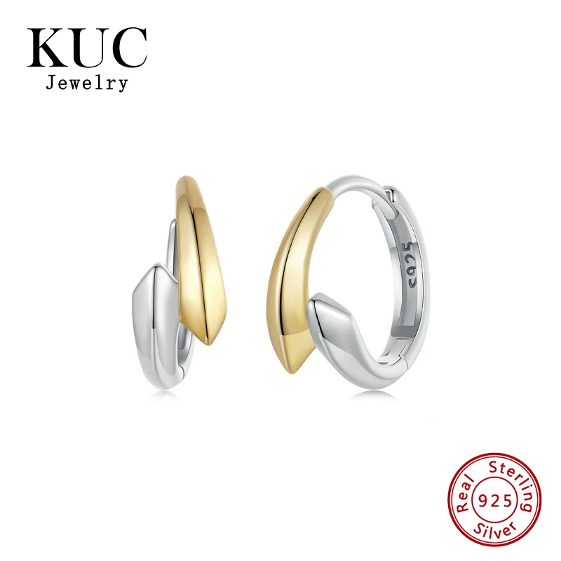 

Fine Jewelry 925 Sterling Silver Earring Women Elegant 18K Rhodium Plated Unique Two Tone Hoop Earrings