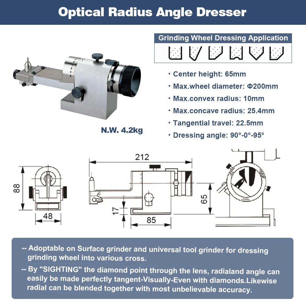 Universal Wheel Dresser Precision Dressing Tools Optical Radius Angle Dresser for Surface Grinder CNC Dressing Machine