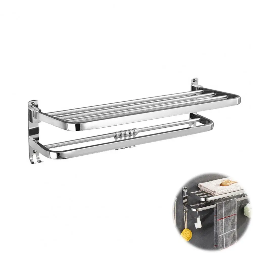 

Bathroom Towel Rack Foldable Towel Rack with Movable Hooks for Bathroom Wall Mount Storage Organizer Towel Shelf Bar Holder Set