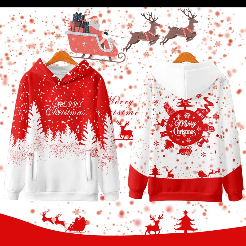 

Christmas Elk Sweater Parent-child Dress Autumn and Winter Plush Red Coat for Men and Women Couple Dress Casual Fashion