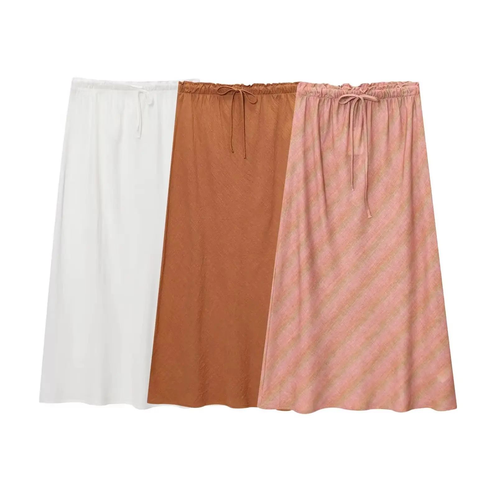 

KONDALA Summer Vintage Solid Elegant Streetwear Woman Casual Long Skirts Fashion 2025 Holiday Draped Lace-up Mujer Midi Skirts