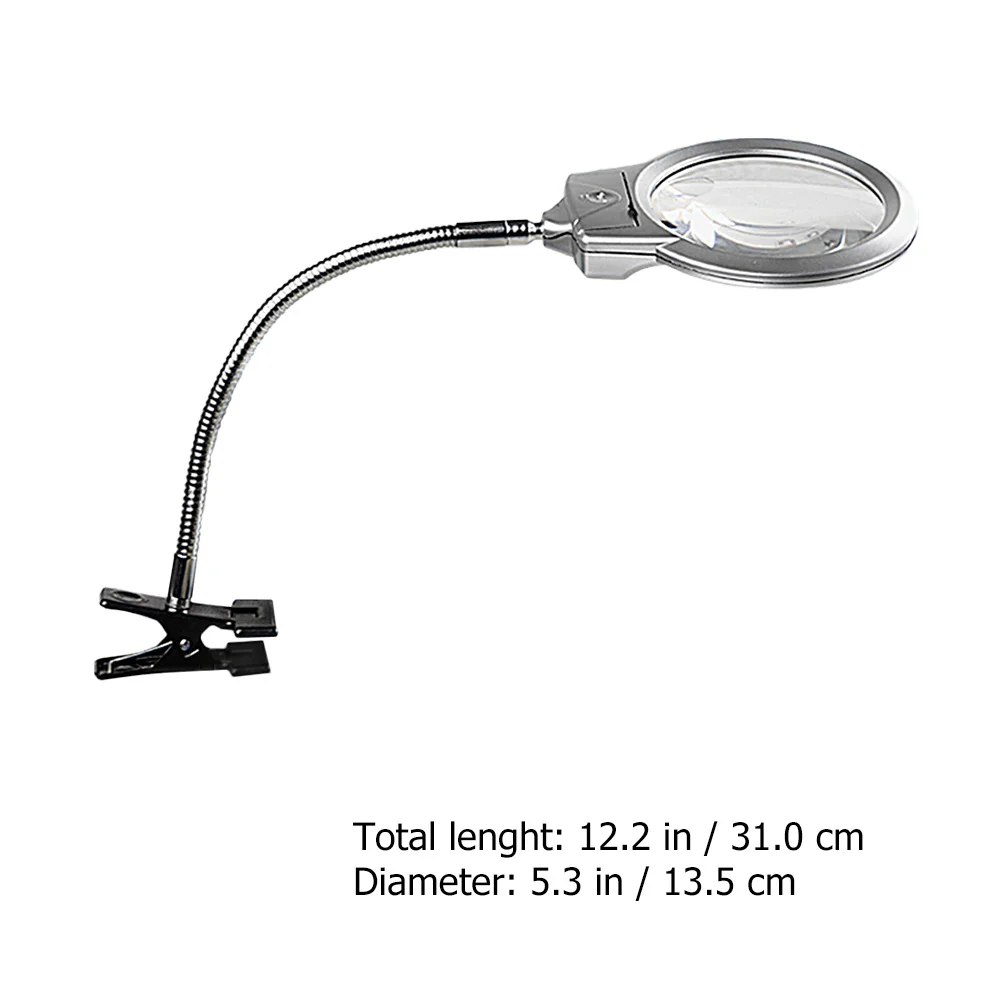 1pc led lupa de leitura lente acrílica mangueira metal clipe ajustável lâmpada luz branca alimentado desktop portátil