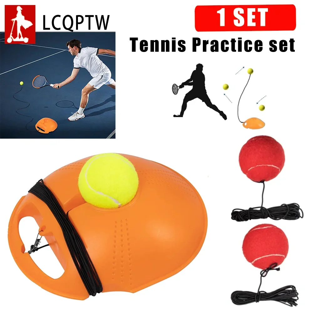 طقم جهاز حبل ممارسة التنس ، 3 كرات ، أدوات التدريب القابلة للتمدد ، قاعدة المدرب المنفرد ، الثقيلة ، 1 Set