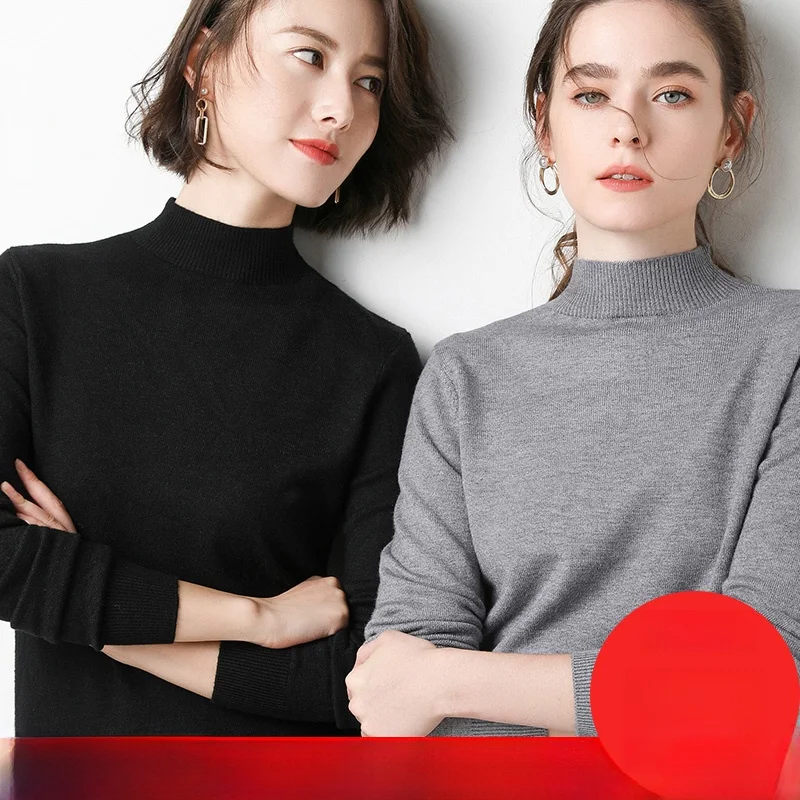 

Women's Thiened f High Collar Sweater Autumn Winter Loose Large Size Inner irt Medium Collar Wool Casual Knittedwear