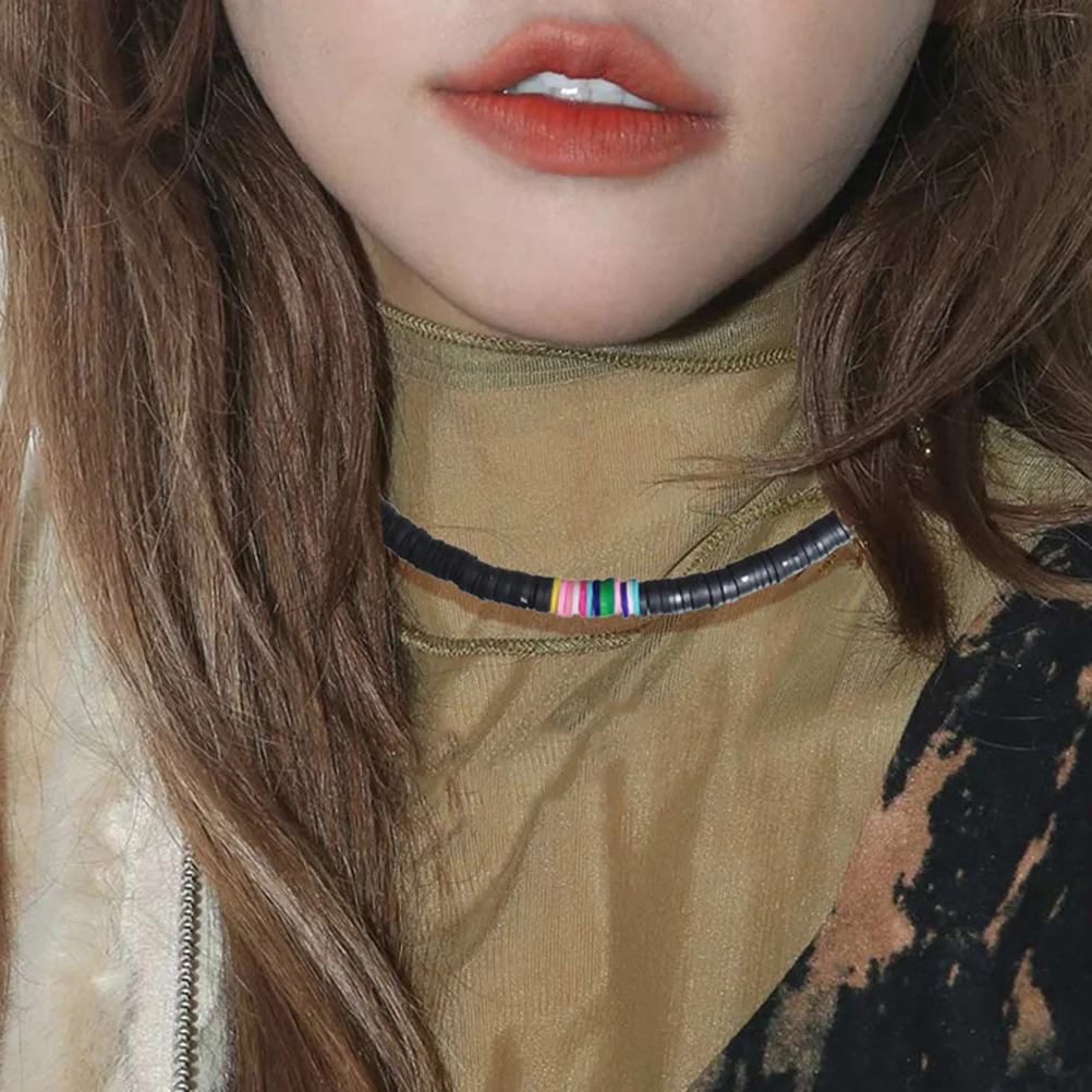 

Глиняное круглое ожерелье, белое, черное, 6 мм, легкое, прочное, Boho Kette Sommer Damen, пляжное ожерелье, глиняный кулон