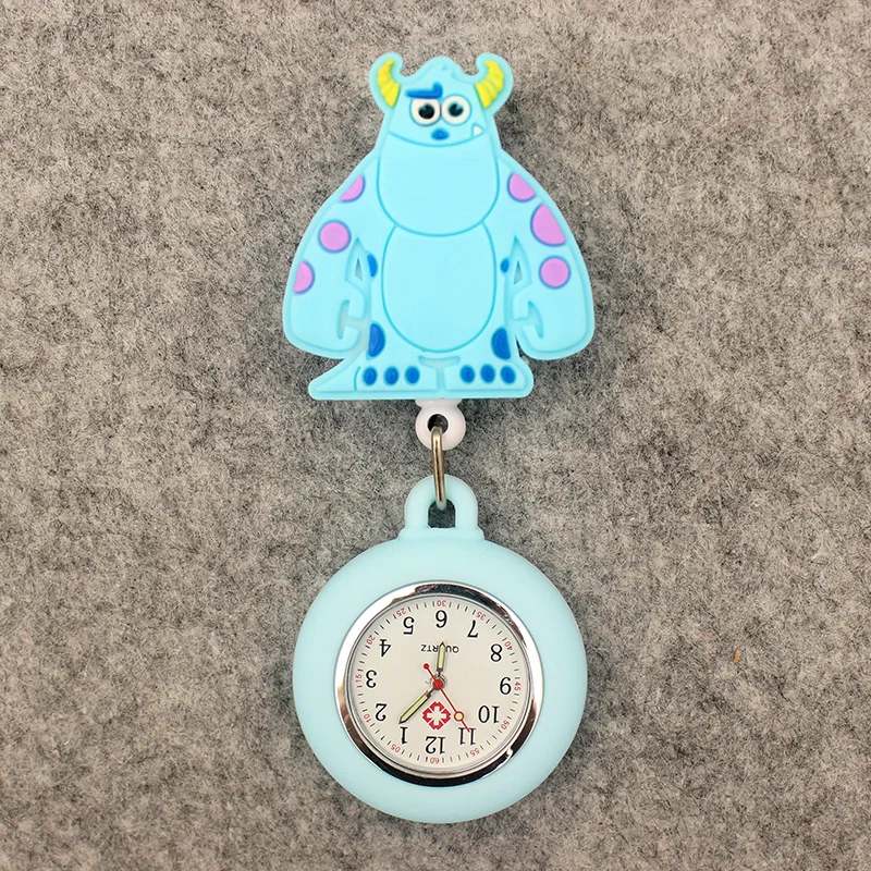 Cute Cartoon Blue Mouse Bear Style Pocket Watch Retractable And With Clip For Men And Women