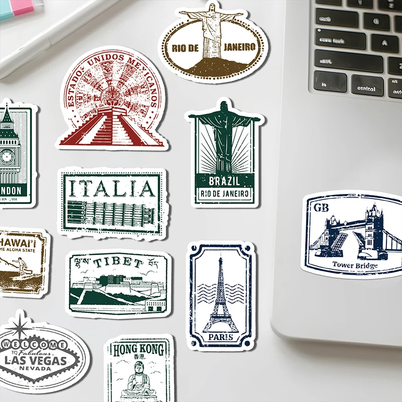 50PCS Retro Stamps Sticker DIY Decoration Phone Notebook Suitcase Skateboard Personalization Waterproof Decals Kids Toys Gift