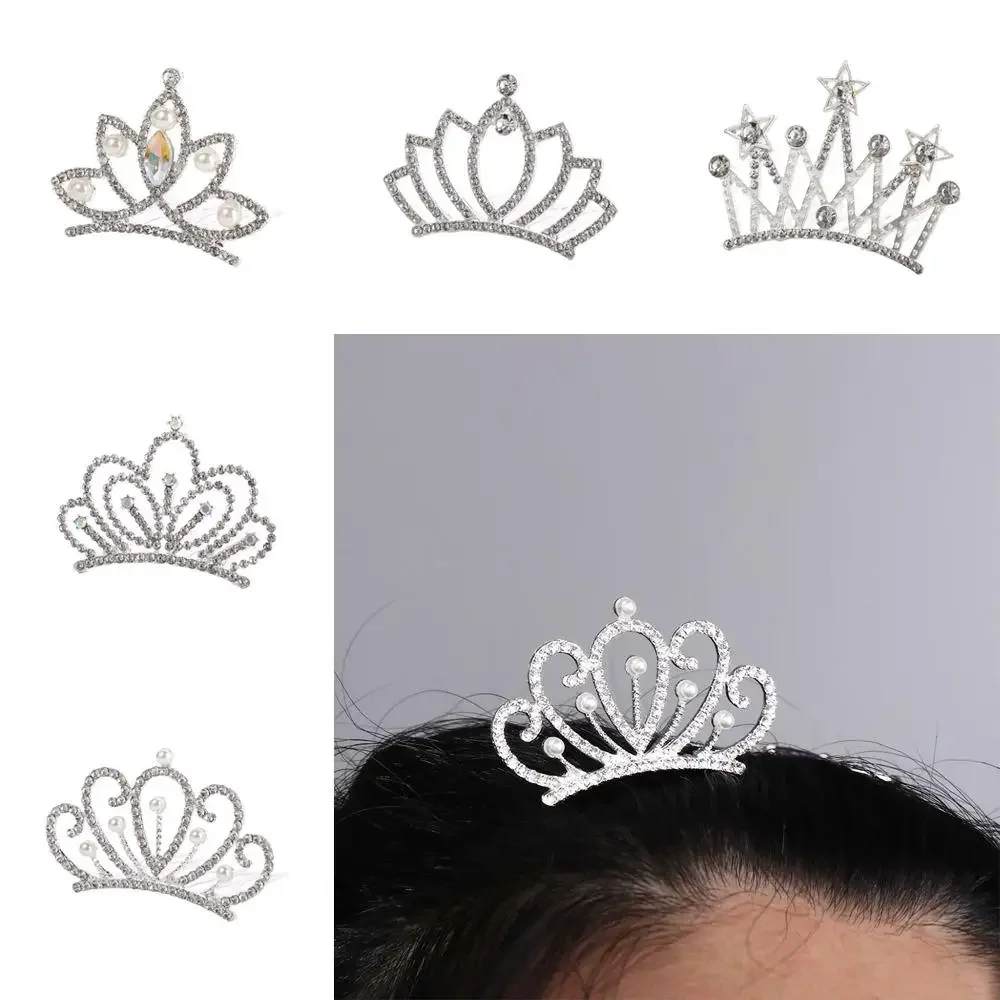 Pérola Cristal Coroa Cabelo Pente para Crianças, Borboleta Flor Tiara, Headband, Jóias De Casamento, Strass Hairpins, Kids Headwear