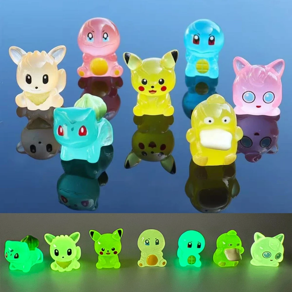 Mini figurines Pikachu qui brillent dans la nuit, 7 pièces/ensemble, en résine lumineuse, ornement de bureau, micro paysage, décor de collection, cadeau