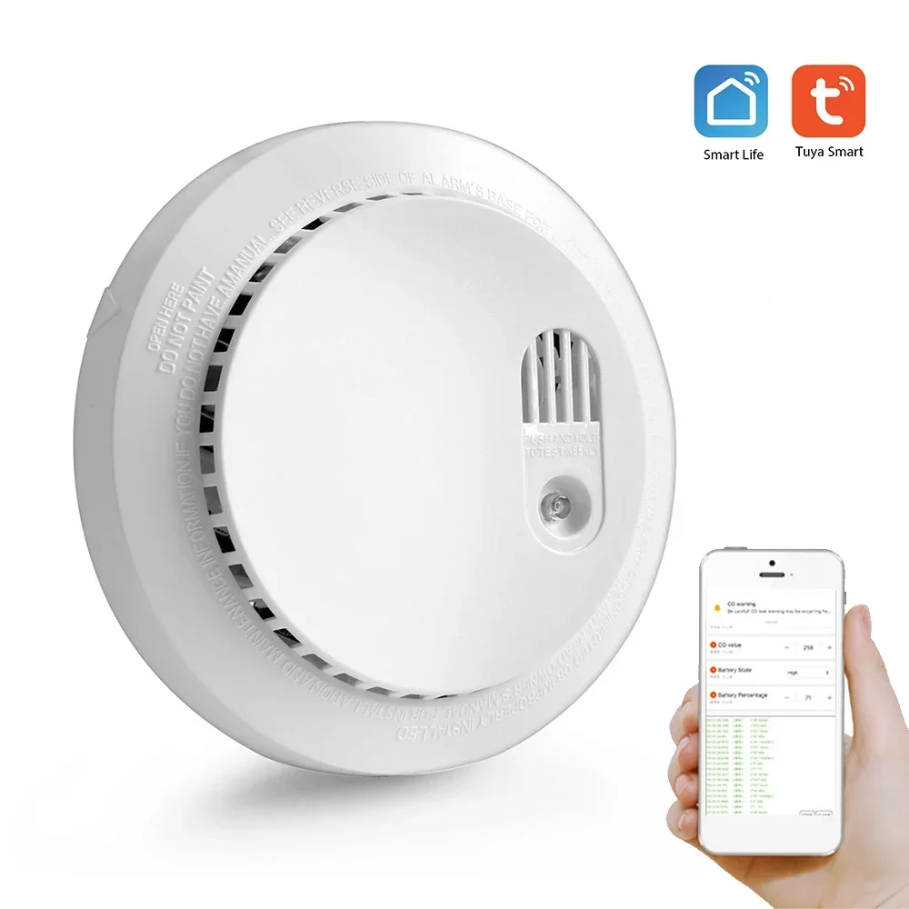 Wifi Carbon Monoxide Detector Wifi Smoke Sensor Security Alarm System 85dB Sound Warning With SmartLife Tuya APP Remote Control