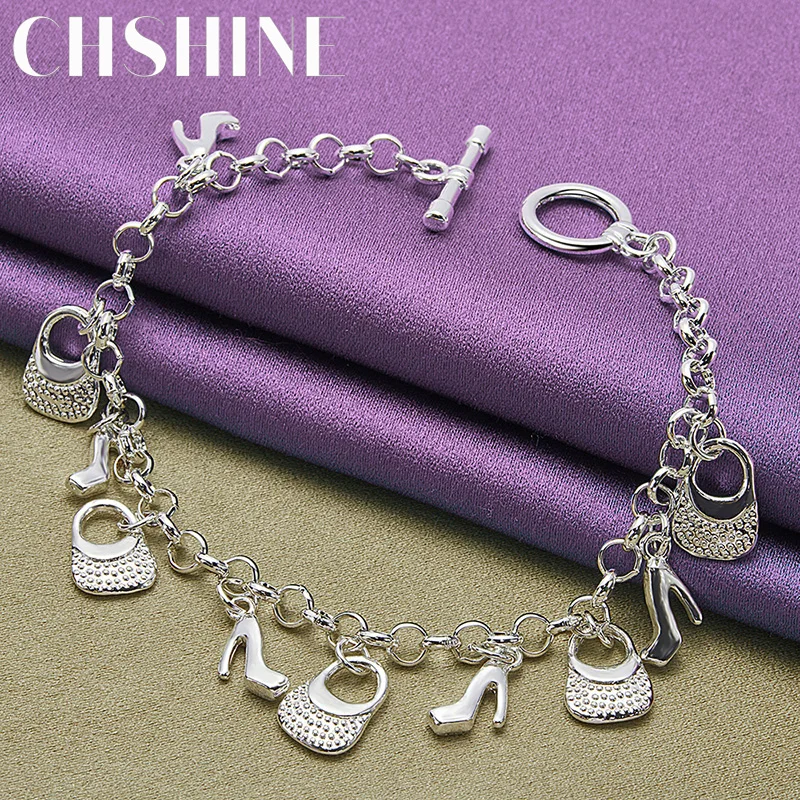 CHSHINE 925 Sterling Silver Handbag High Heels Charm Bracelet Fashion Party High Quality Gifts For Women Jewelry