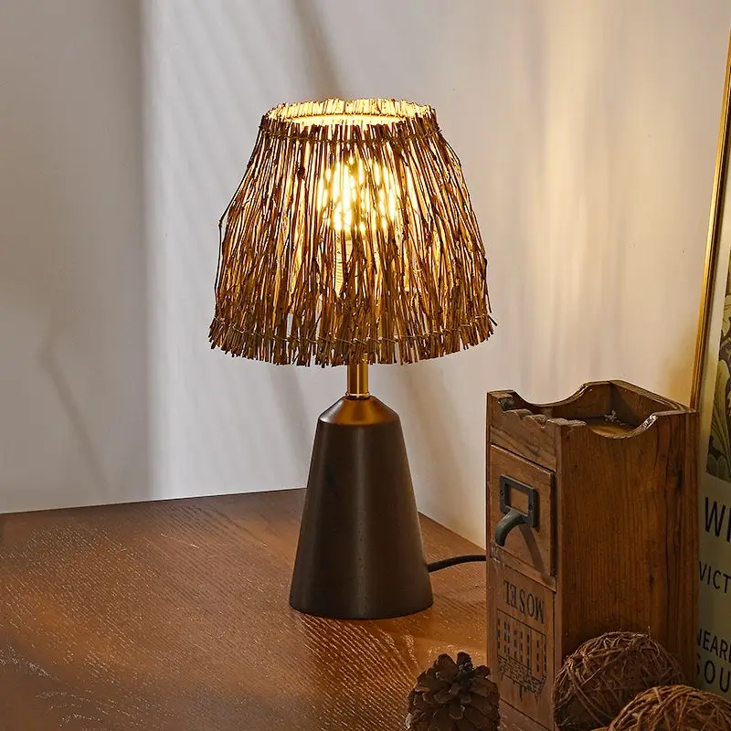 

Wabi Sabi style bamboo art walnut retro creative personality living room bar counter homestay bedroom bedside lamp