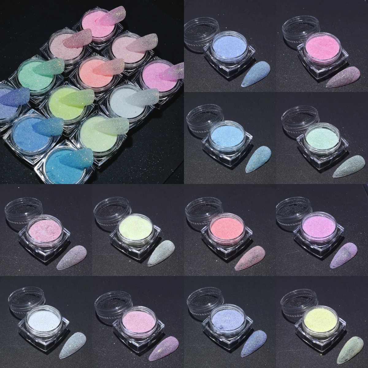 Zwarte Vrijdag 12 Dozen Glanzende Nagel Suiker Glitter Poeder Pigment Licht Roze 3d Acryl Bloemen Ontwerp Snoep Kleur Stof Nagels Kunst