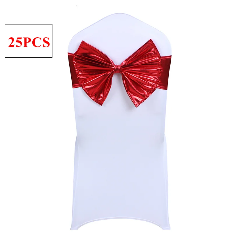 

25pcs Red Color Bronzing Coated Lycra Band Spandex Chair Cover Sashes For Wedding Event Banquet Party Decoration