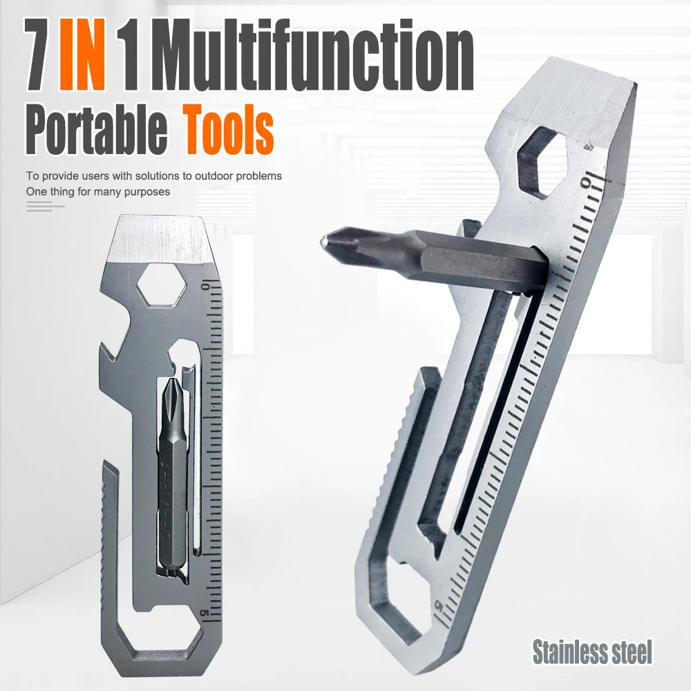 

7 In 1 Multifunction Stainless Steel Wrench Potable EDC Gadget Bottle Opener Outdoor Hiking Camping Tool