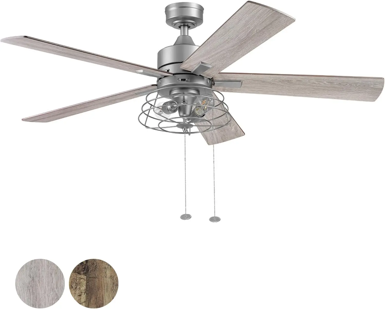 Fan with Light, Pull Chain, Three Mounting Options, Dual Finish